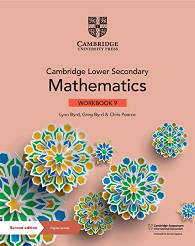 Cambridge Lower Secondary Mathematics Workbook 9 cover with colorful floral patterns.