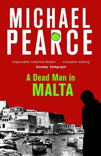 Book cover: red background, Malta harbor scene, silhouetted figure.