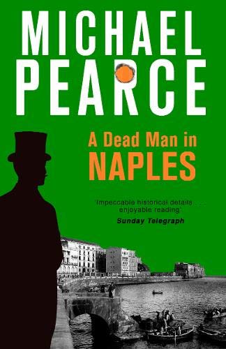 Book cover: green background, silhouette, Naples cityscape, title “A Dead Man in Naples”.
