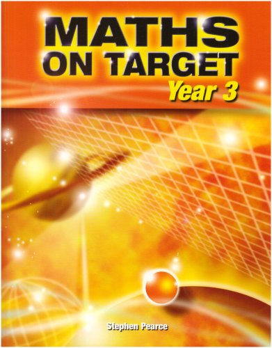 Front cover of Maths on Target Year 3 textbook with orange space-themed background.