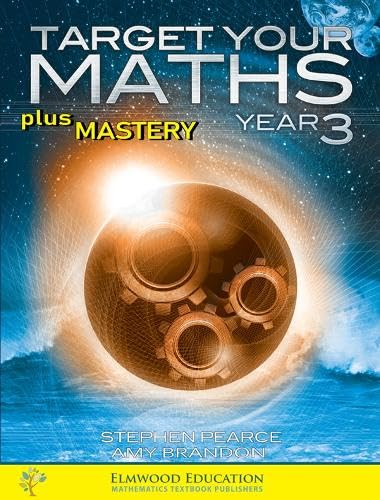 Year 3 maths textbook cover with gears and a glowing planet.