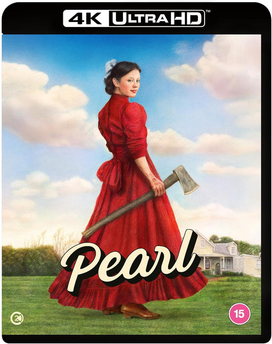 Pearl Blu-ray cover featuring a woman in red holding an axe.