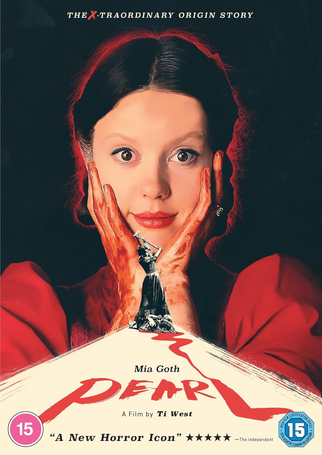 DVD cover for "Pearl," featuring a young woman with unsettling expression.