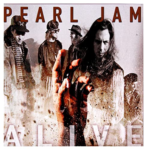 Pearl Jam “Alive” CD cover with band members and red text.