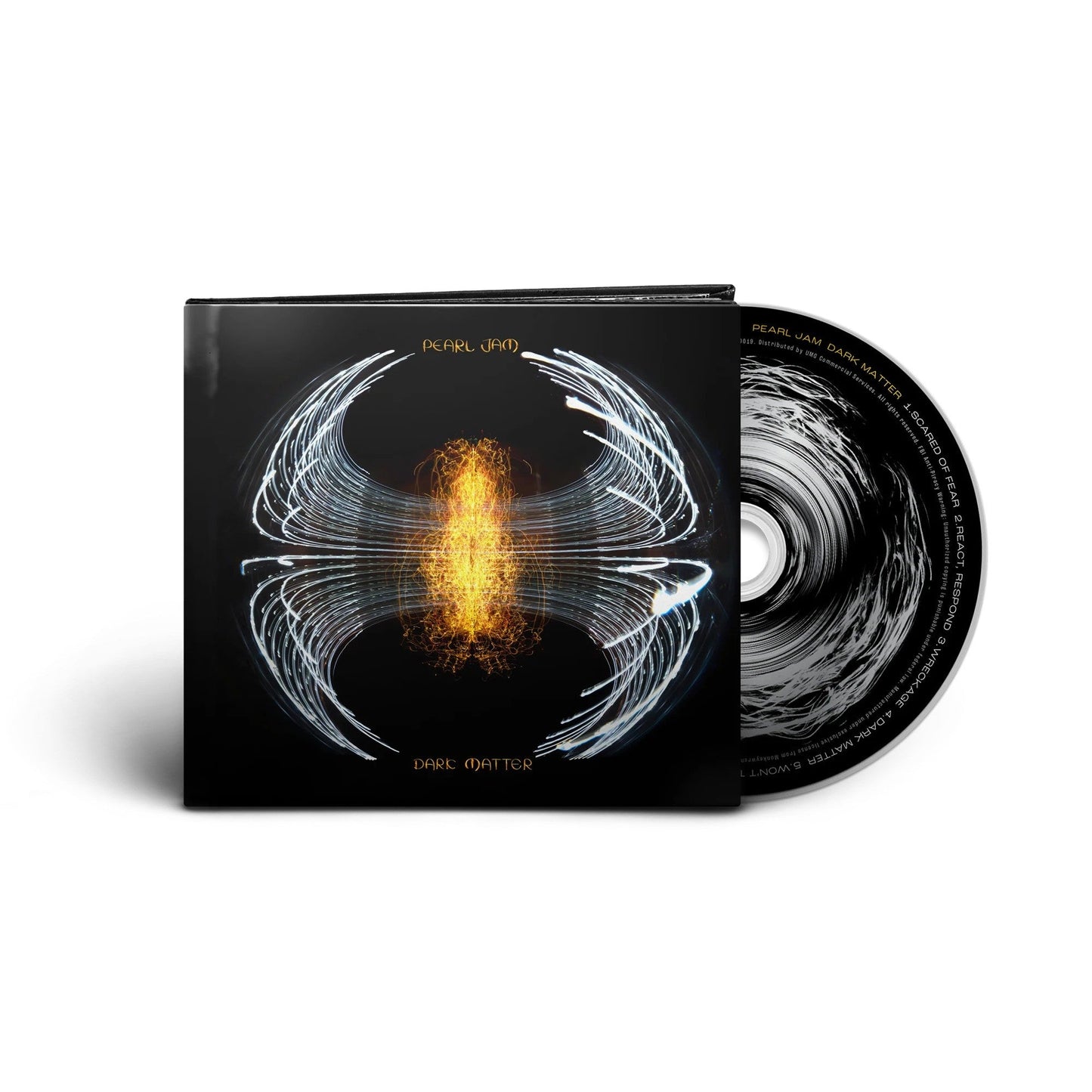Pearl Jam Dark Matter CD case with abstract light art and exposed disc.