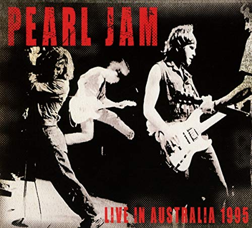 Pearl Jam live concert album cover, black and white with red text.
