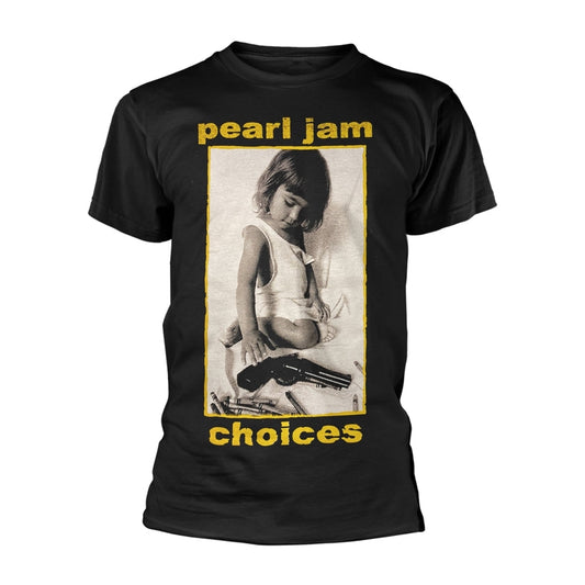 Black Pearl Jam t-shirt featuring a child with a gun and the text Choices.