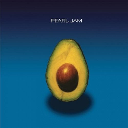 Pearl Jam album cover featuring a halved avocado on blue background.