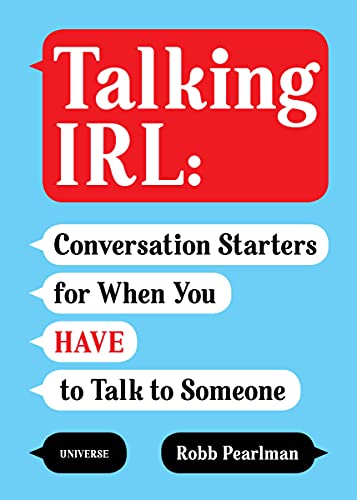 Book cover with red and white text: "Talking IRL: Conversation Starters.