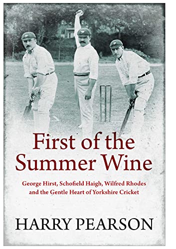 Vintage photo of three cricketers on a book cover, titled "First of the Summer Wine".