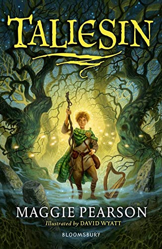 Book cover: “Taliesin” depicts a young bard in a mystical forest.