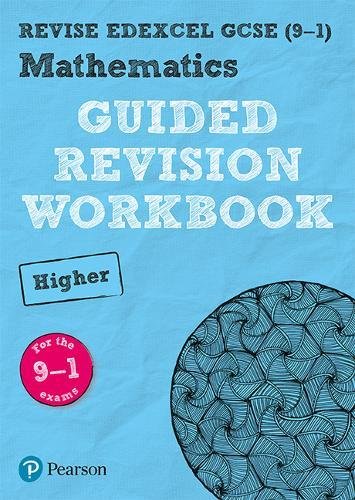 "Blue textbook cover with 'Mathematics Guided Revision Workbook' title, brain illustration, and Pearson logo."