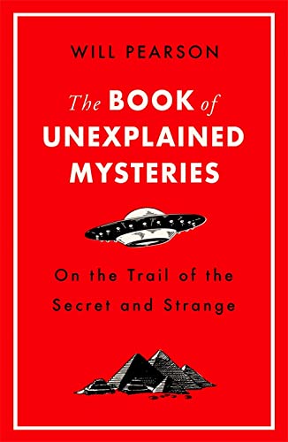 Red book cover with UFO illustration and pyramid image.