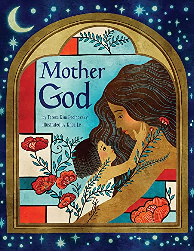 Book cover: a mother and child embraced within a floral, arched frame.