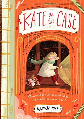 Book cover: girl with flashlight investigates with a mouse, orange background.