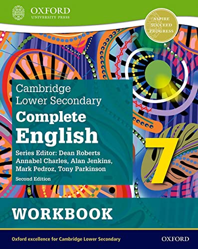Cambridge Lower Secondary Complete English 7 workbook cover with colorful abstract design.