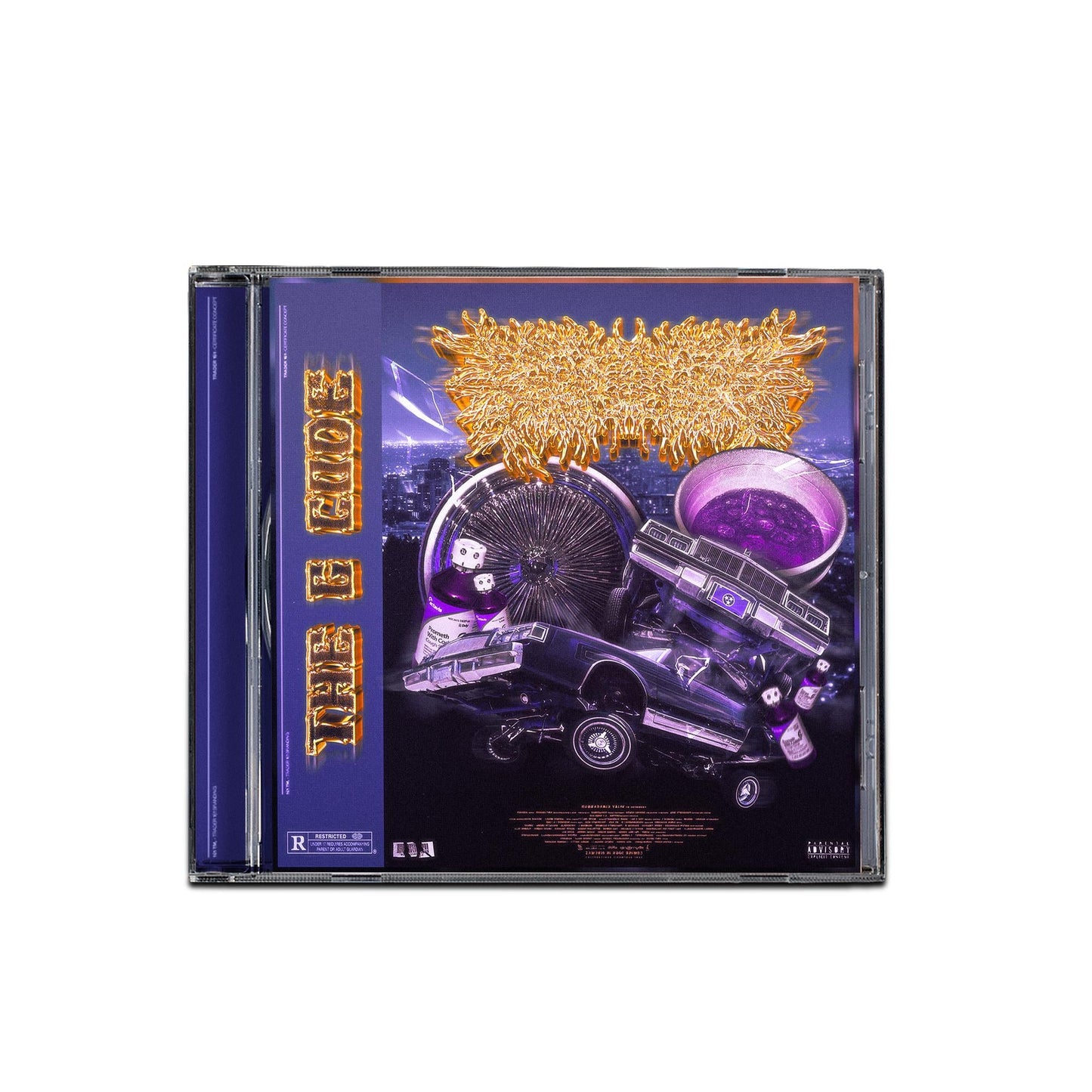 CD case with distorted, futuristic cityscape and vehicle artwork.