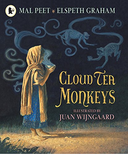 Book cover: hooded figure with monkeys and swirling blue smoke.