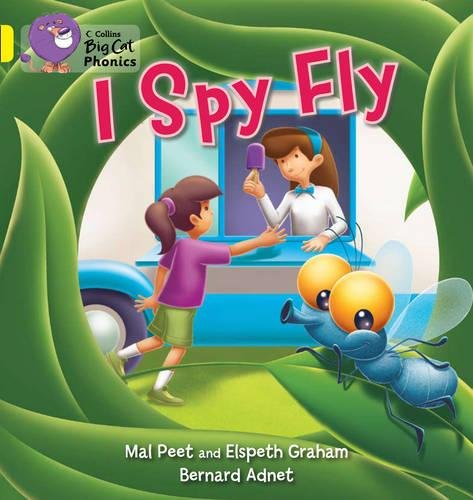 Book cover: children, a fly, and green leaves with "I Spy Fly" title.