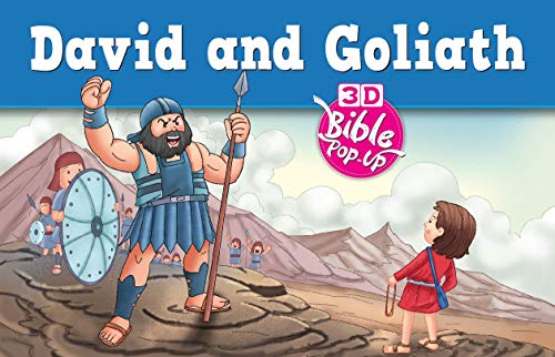 David facing Goliath, a large warrior with a spear, in a pop-up book.