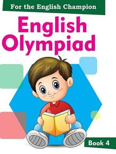 Book cover for English Olympiad Book 4 featuring a cartoon boy reading a book.