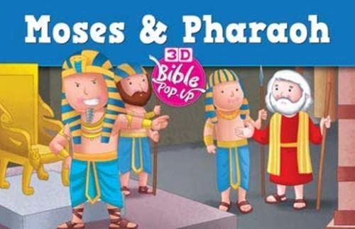 Cartoon illustration of Pharaoh and Moses with attendants in an ancient Egyptian setting.