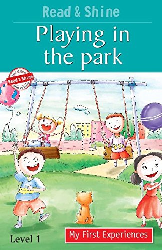 Children playing on swings and with balloons in a park scene.