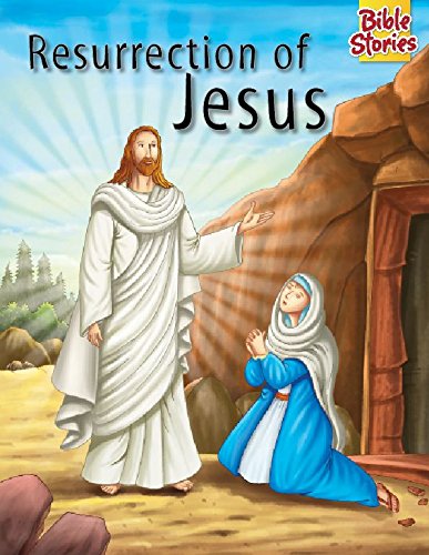 Jesus rising from the tomb, greeted by a kneeling woman.