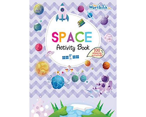 Colorful cover of “Space Activity Book” with planets, rocket, and astronaut.