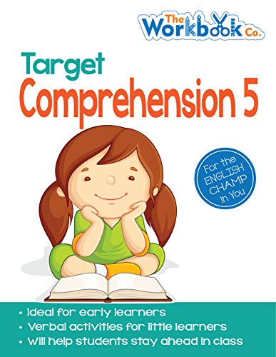 Book cover: "Target Comprehension 5" with a girl reading.