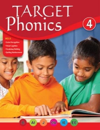 “Target Phonics 4” textbook cover with three children reading.