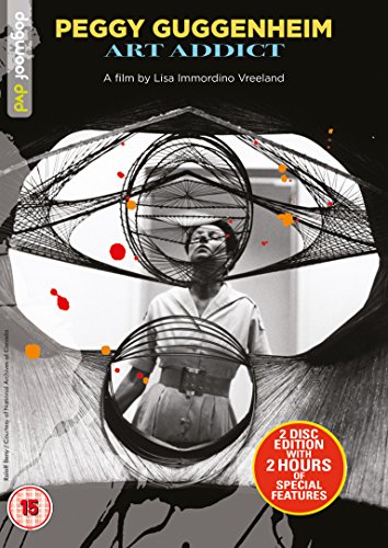 DVD cover for "Peggy Guggenheim Art Addict" with a black and white woman portrait.