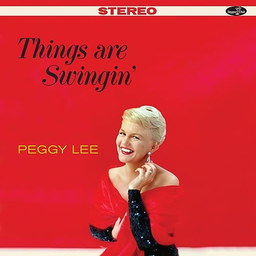 Red album cover featuring portrait of singer Peggy Lee.