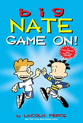 Book cover for "Big Nate: Game On!" featuring two cartoon boys running.