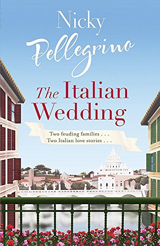 Book cover: "The Italian Wedding" with a coastal Italian town scene.