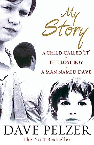 Book cover featuring black and white photos of a boy and author Dave Pelzer.