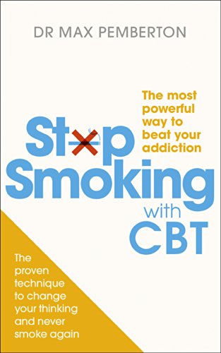 Book cover with bold text: "Stop Smoking with CBT" and a red X over "p".