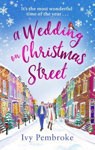 Book cover: couple walking down a snowy street with colorful houses.