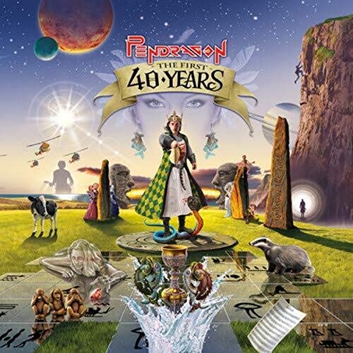 Album cover for Pendragon’s “The First 40 Years” featuring fantasy artwork.
