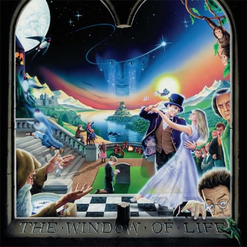 CD cover art: surreal landscape framed as a window with figures.
