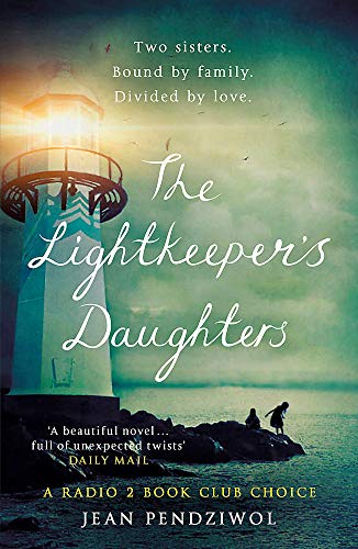 Book cover: lighthouse, ocean, two figures, and title "The Lightkeeper's Daughters".