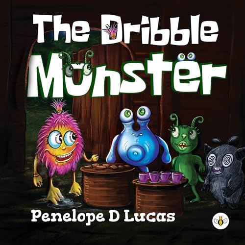 Colorful cartoon monsters gather around barrels in front of a doorway.