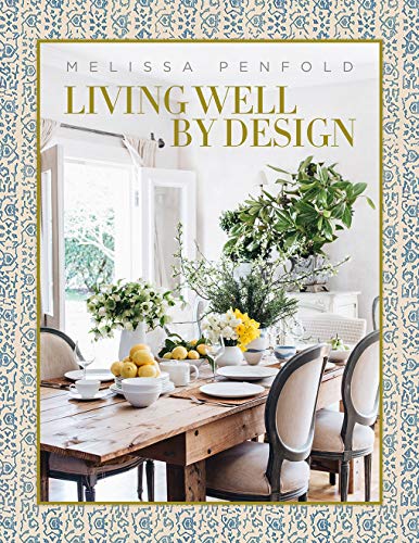 Book cover: "Living Well by Design" with a bright, airy dining room scene.