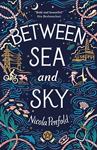 Book cover with illustrated waves, coastal scenes, and bold title text.