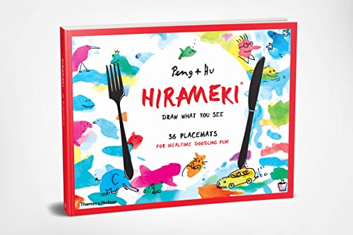 Book cover with colorful doodles, cutlery, and the title "Hirameki.