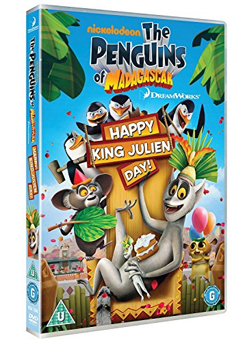 DVD cover featuring Penguins of Madagascar characters and King Julien celebrating with a cake.