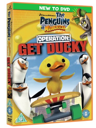 DVD cover featuring Penguins of Madagascar characters and a duckling on a skateboard.