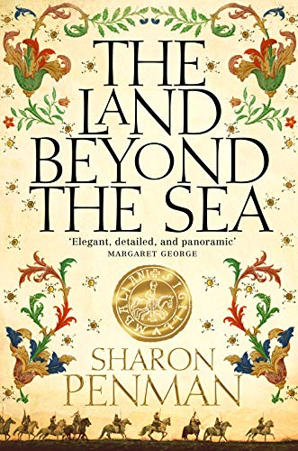 Book cover with floral border, gold seal, and silhouettes of knights on horseback below.