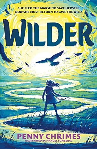 Book cover art showing a girl standing before a winding river under a bird.