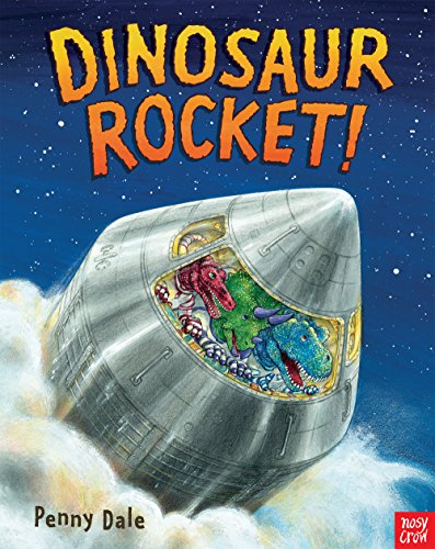 Book cover: silver rocket with colorful dinosaurs looking out a window.